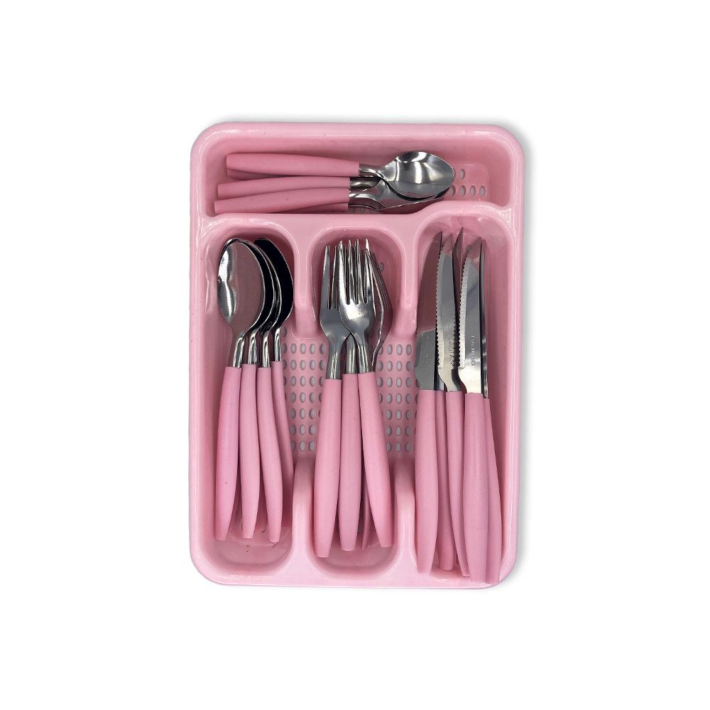 Jogo de Talheres Faqueiro Aço Inox 24 Peças com Gaveteiro Organizadora Cor Rosa - Imagem 3