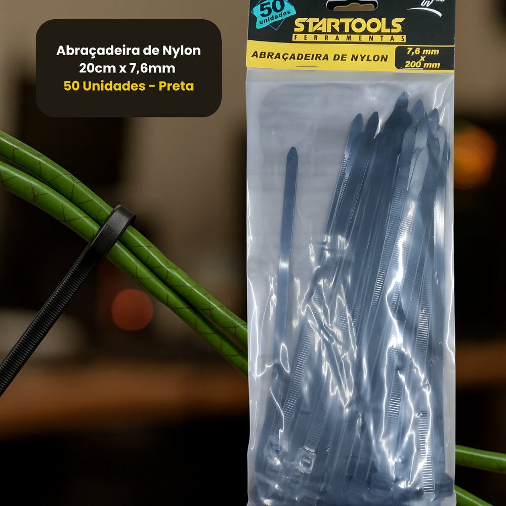 Abraçadeira de Nylon 20cm x 7,6mm 50 Unidades Preta Resistência Alta para Fixação - Imagem 2