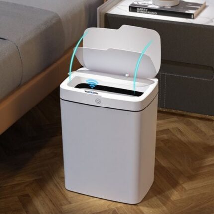 Lixeira Automática Retangular 14 Litros com Sensor Infravermelho Branca para Cozinha