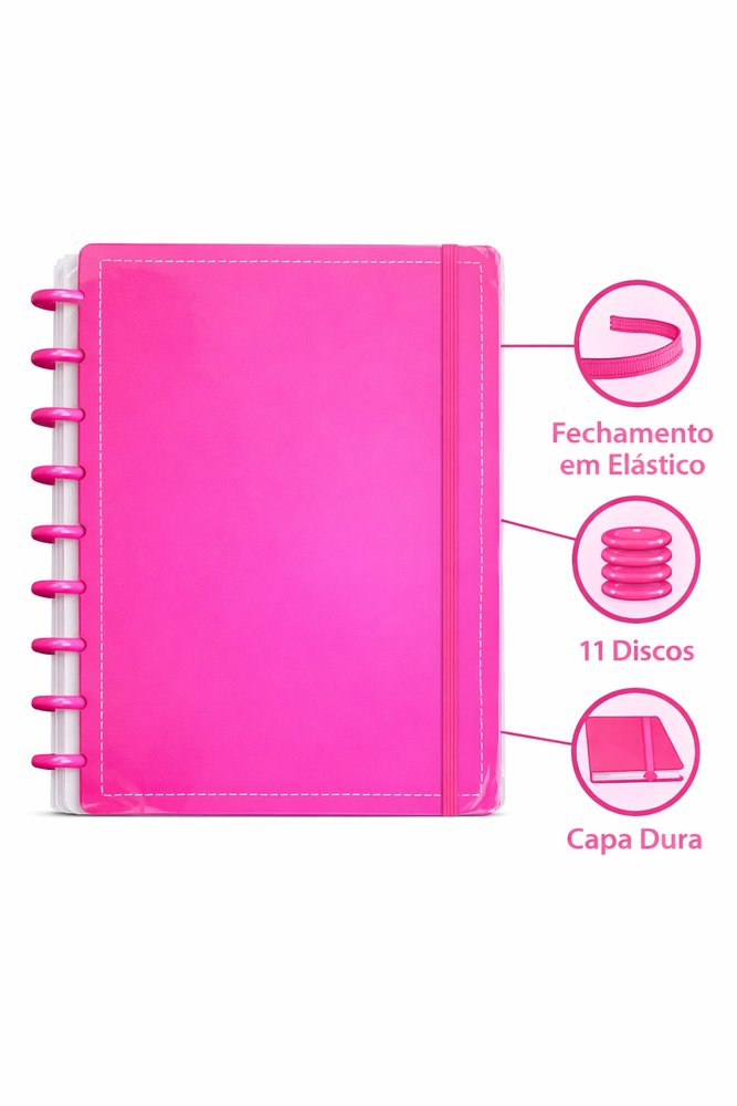 Caderno Inteligente Disco Grande Ping G 60 Folhas Reposicionáveis Capa Dura Rosa Elástico - Imagem 2