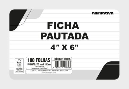 Ficha Pautada 4'' x 6'' 100 Folhas