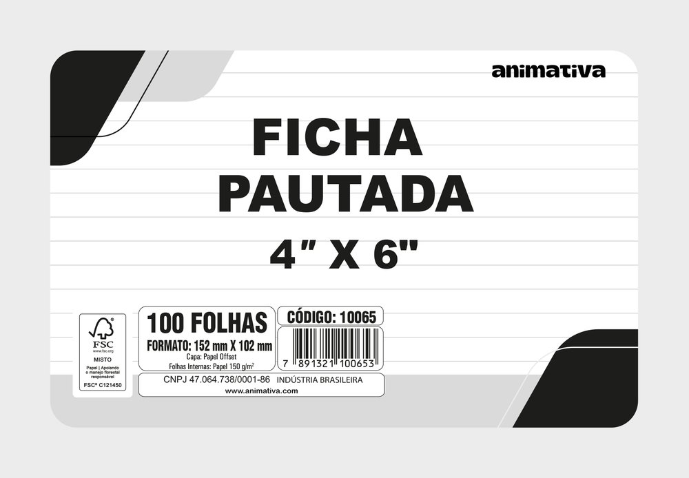 Ficha Pautada 4'' x 6'' 100 Folhas