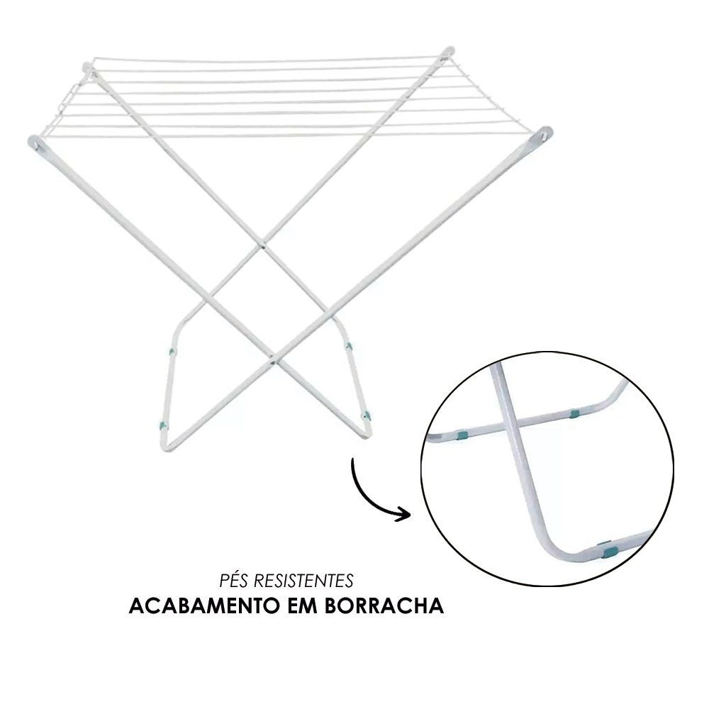 Varal de Chão Portátil Branco 18 Prendedores Secagem Roupas Fácil Montagem - Imagem 3