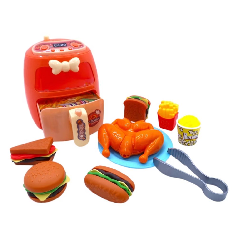 Conjunto Air Fryer Infantil Culinária Brinquedo com Luzes e Acessórios Educativo Colorido - Imagem 2