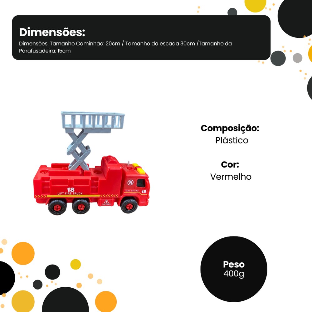 Caminhão De Bombeiro Monta E Desmonta Com Parafusadeira - Imagem 4