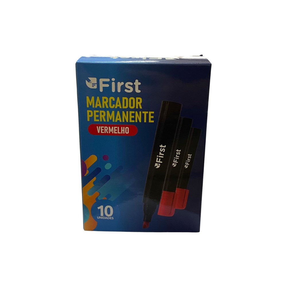 Kit 10 Marcadores Permanentes Vermelho Ponta Fina Rápida Secagem para Escritório e Escola - Imagem 2