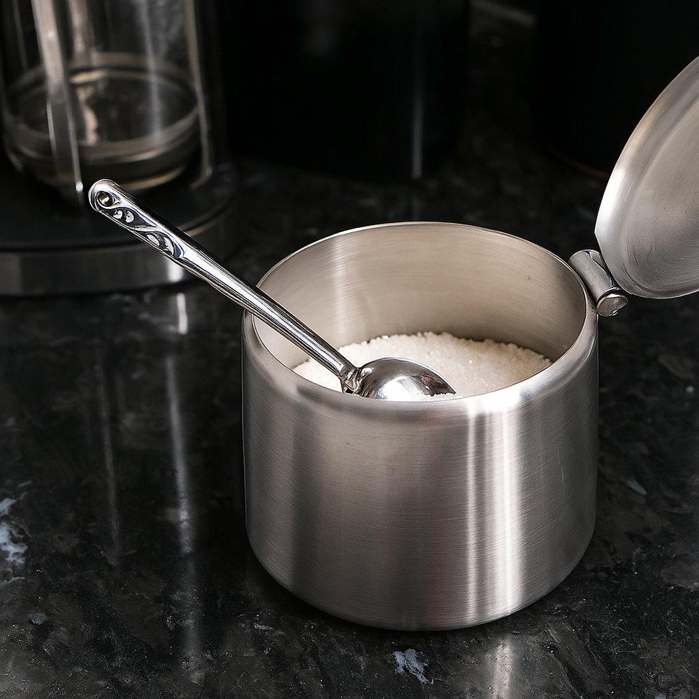 Açucareiro de Aço Inox 220ml com Colher Tamper para Café e Mesa - Imagem 3