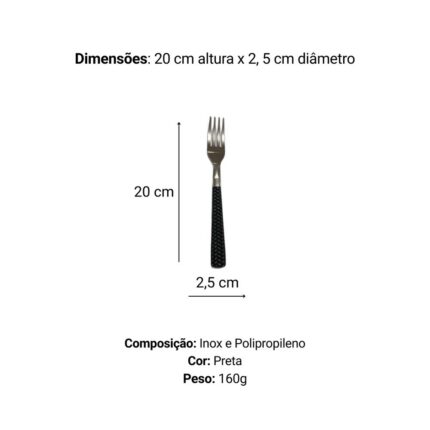 Kit 6 Garfos de Mesa Inox Linha Gramado Cabo Preto Resistente Antioxidante