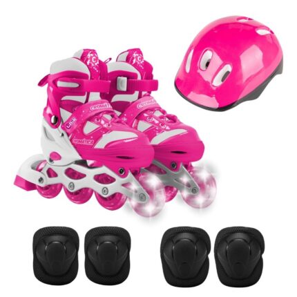 Patins Infantil Feminino Travessos 4 Rodas Esporte com LED e Acessorios 35-38