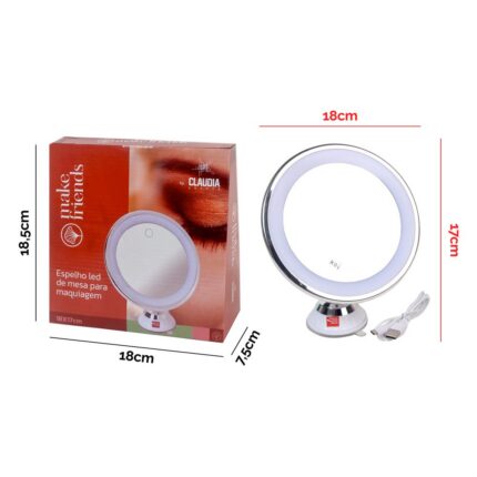 Espelho de Mesa Redondo LED para Maquiagem Com USB - Branca
