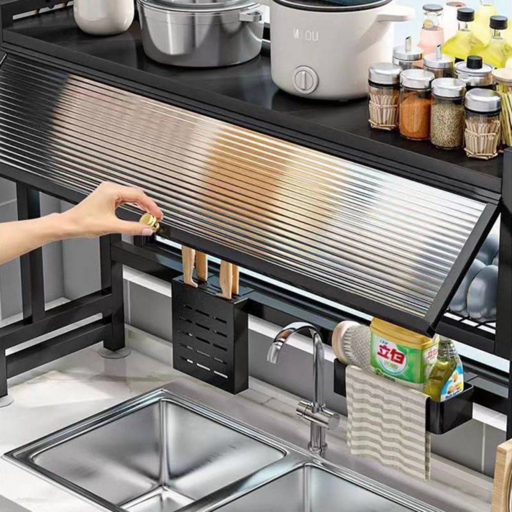 Prateleira de Metal Para Pia Preta 3 Níveis Organizador Cozinha Durável Resistente - Imagem 4