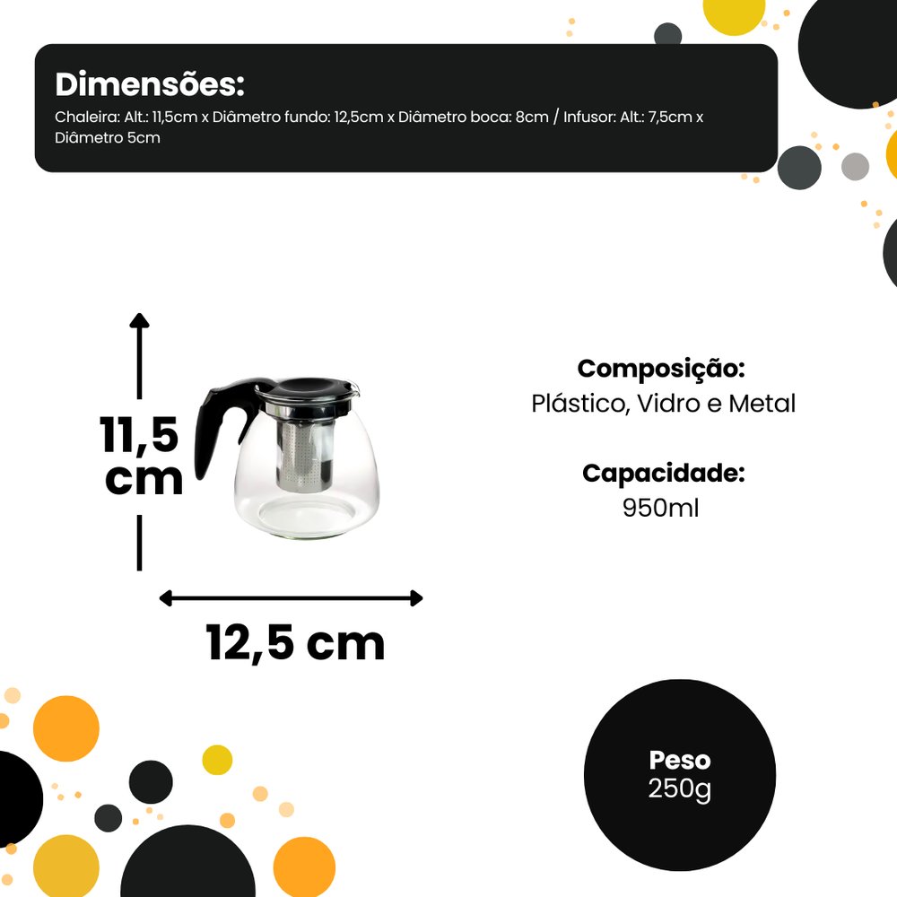 Chaleira Bule de Vidro com Infusor Inox 950ml para Chá Café Transparente Resistência Alta - Imagem 7