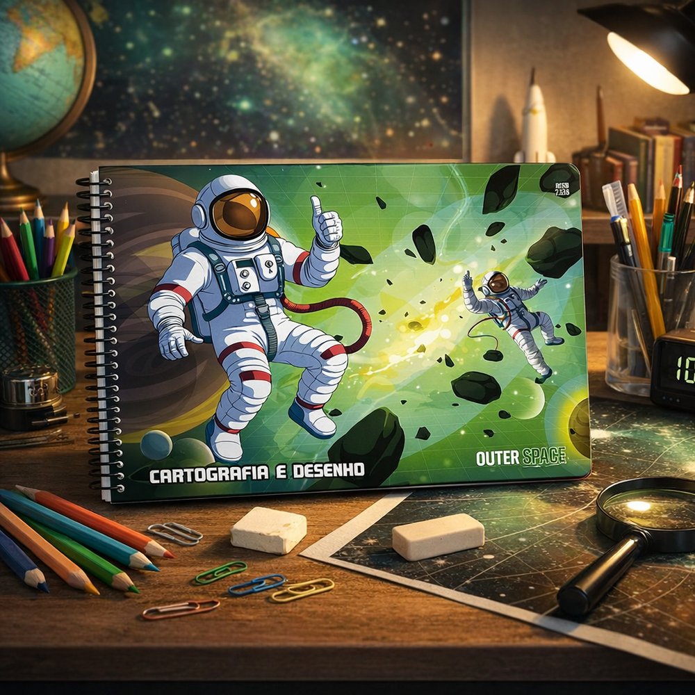 Caderno de Cartografia e Desenho Outer Space Capa Dura 96 Folhas Papel Offset 75g 21x29,7cm - Imagem 5