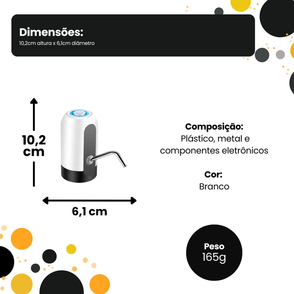 Bomba Recarregável para Galão de Água Elétrica USB Portátil 600ml/min Água Mineral Residencial e Escritório - Imagem 3