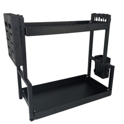Organizador Multiuso de Metal 2 Andares Preto Porta Objetos Mesa Escritório Casa