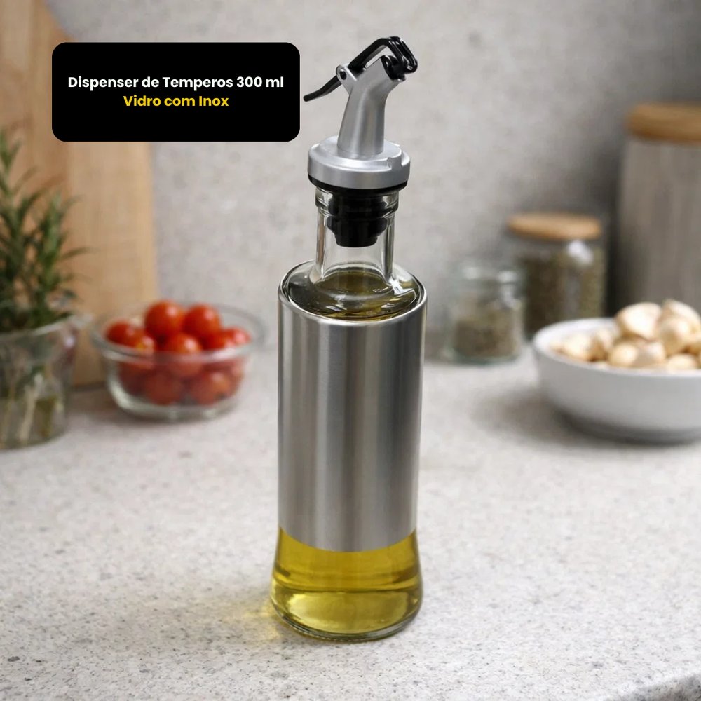 Dispenser de Temperos 300 ml Vidro Transparente com Tampa Inox Dose Precisa para Cozinha - Imagem 2