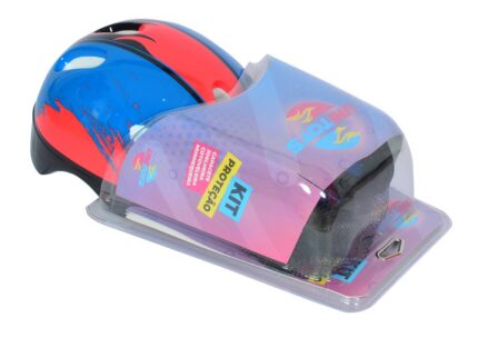 Kit Proteção e capacete Infantil Completo 7 peças - azul e vermelha