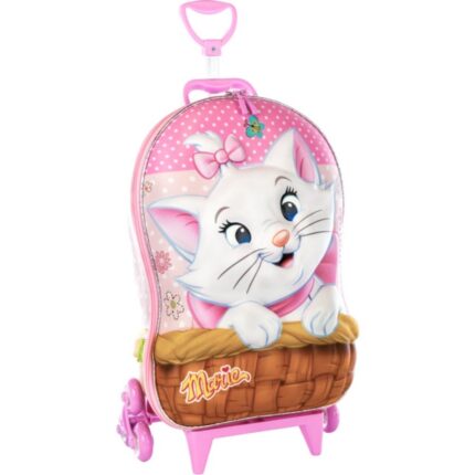 Mala Infantil Gatinha Marie 3D Rosa com Rodinhas Resistente para Viagem Escolar