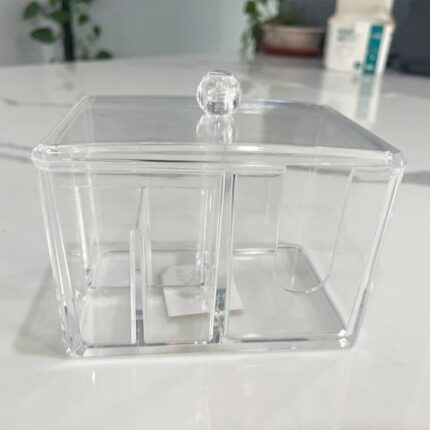 Porta Algodão Multiuso Acrílico Transparente Organizador de Maquiagem e Banheiro Compacto