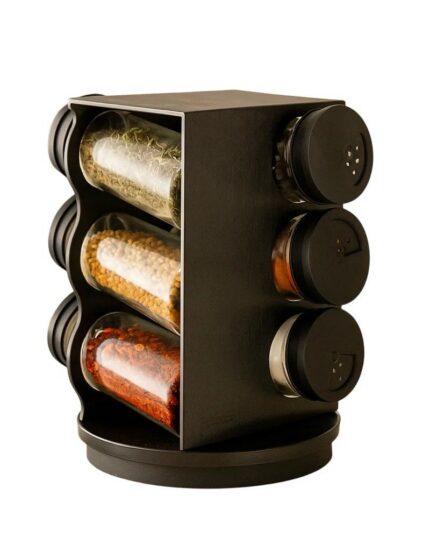 Porta Condimentos Giratório Plástico Preto 6 Potes 80ml Organizador Temperos Cozinha