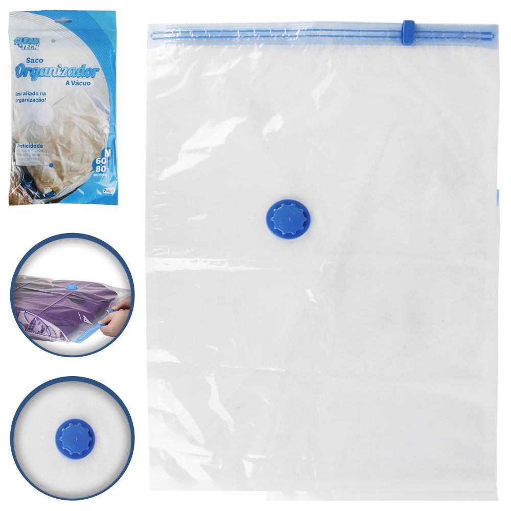 Saco Organizador a Vácuo M para Roupas 60x80cm Reutilizável Antimofo e Compactação - Imagem 4