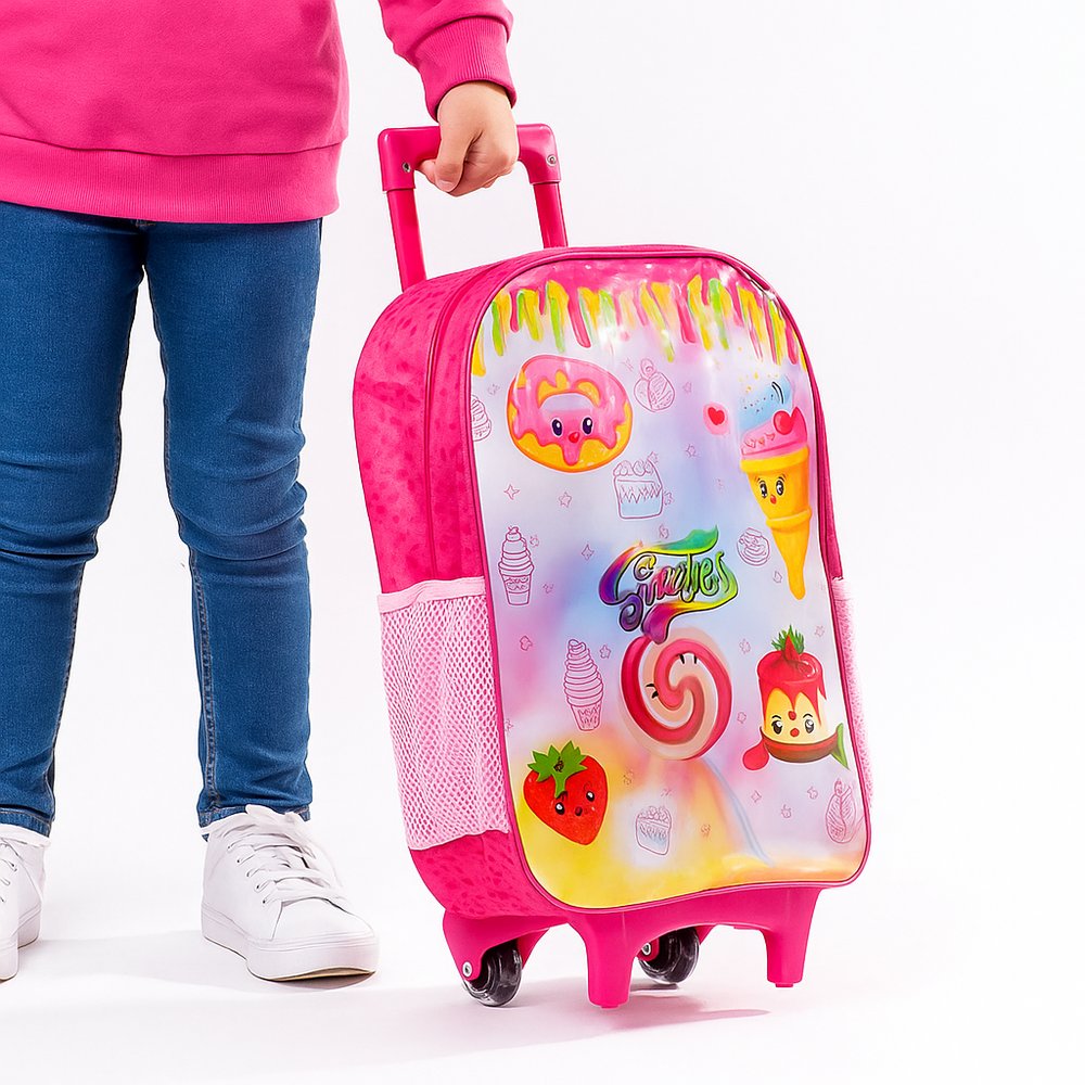 Mochila de Rodinhas Infantil Sweeties Rosa 16" Escolar Escolaridade Leve Resistente - Imagem 4