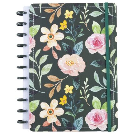 Caderno Disko Garden Grande G Capa Dura Disco Reposicionável Floral