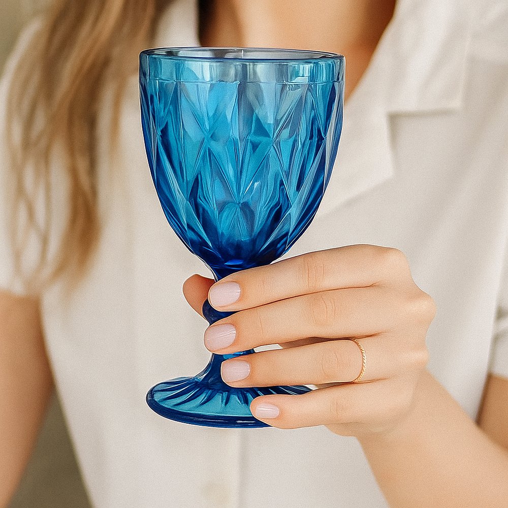 Conjunto 6 Taças de Vidro Azul Milbani 330ml - Taça de Vinho Elegante e Resistente - Imagem 2