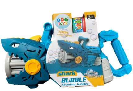 Pistola de Bolhas Tubarão Infantil com Luz e Som Recarregável Azul para Crianças