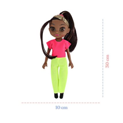 Boneca Violet Negra 30cm com Acessórios Pente Espelho e Prendedores de Cabelo Completo