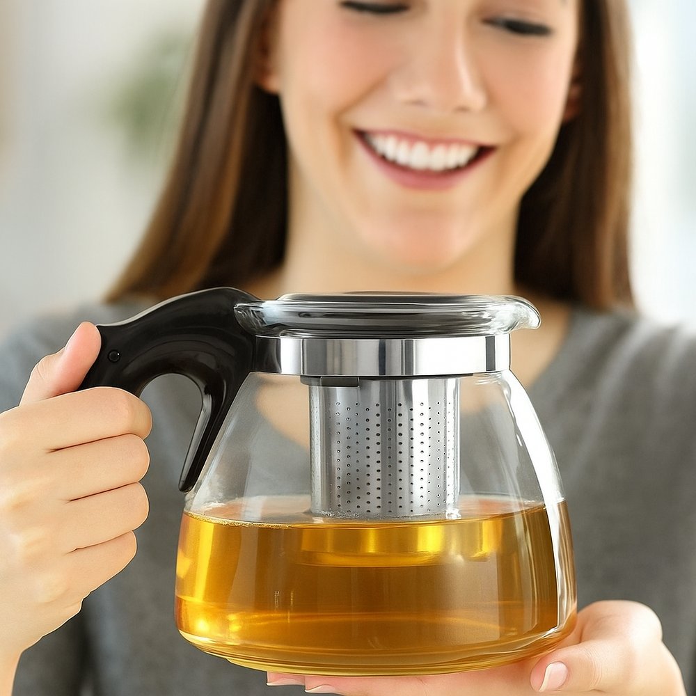 Chaleira Bule de Vidro com Infusor Inox 950ml para Chá Café Transparente Resistência Alta - Imagem 5