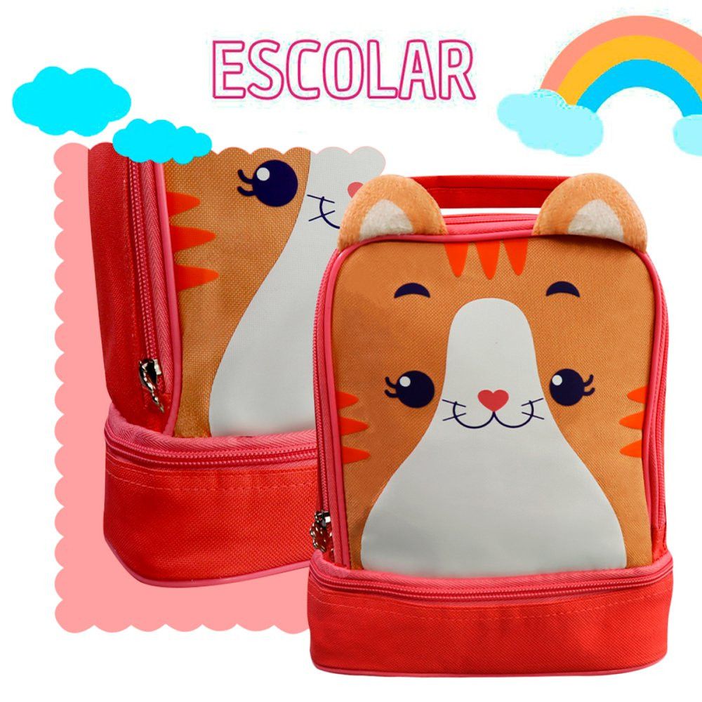 Lancheira Térmica Infantil Gato com Alça Ajustável, Azul, Material PVC Resistente e Isolamento Térmico - Imagem 4