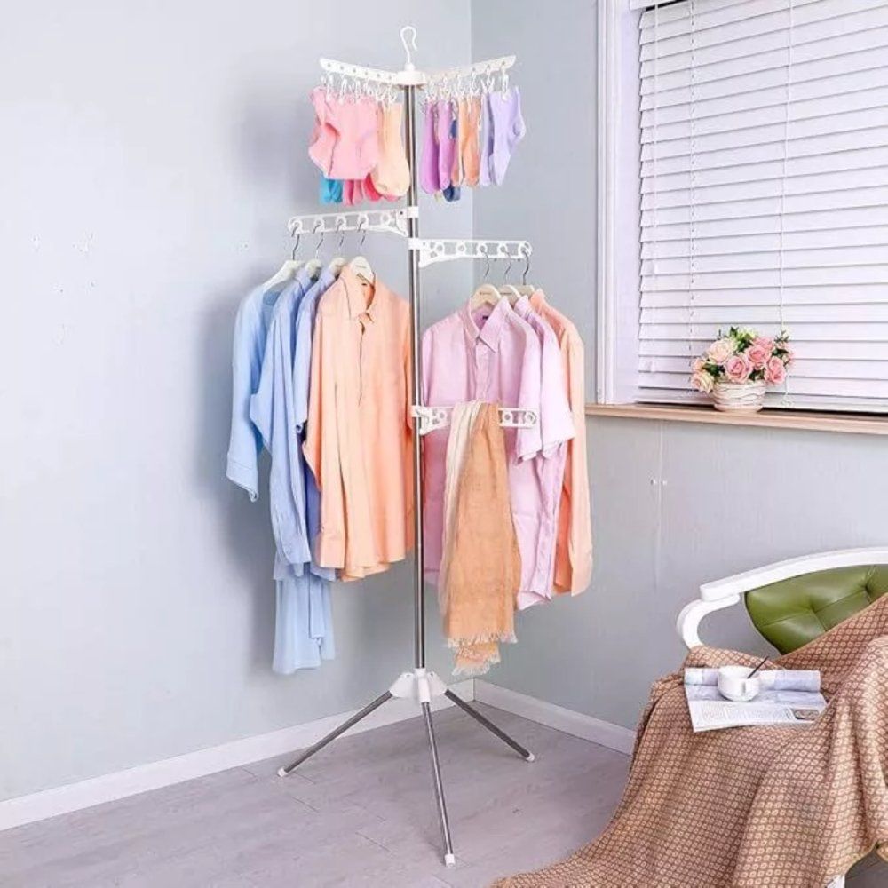 Cabideiro Articulado com Braços Giratórios Branco 6 Braços Suporte Roupas Organizador - Imagem 9