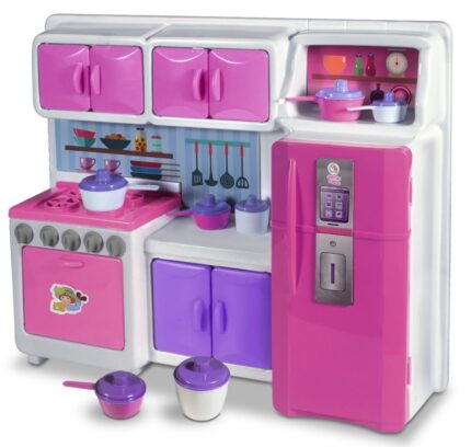 Mini Cozinha Completa Infantil Fogão Geladeira Armário Madeira MDF Compacta 1,20m