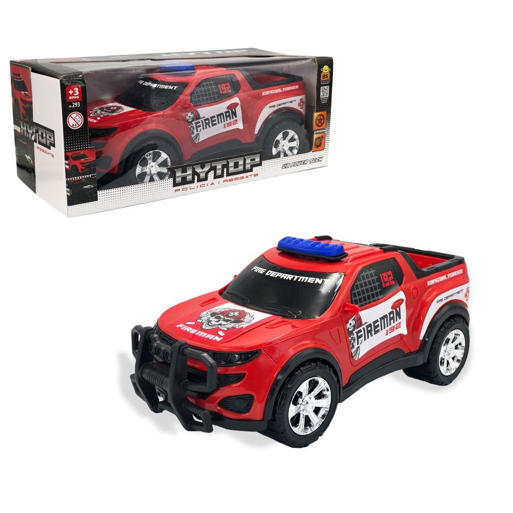 Caminhonete de Bombeiro Hytop Vermelha 32cm Brinquedo Infantil Resistente e Realista - Imagem 2