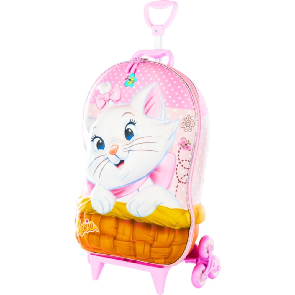 Mala Infantil Gatinha Marie 3D Rosa com Rodinhas Resistente para Viagem Escolar - Imagem 5