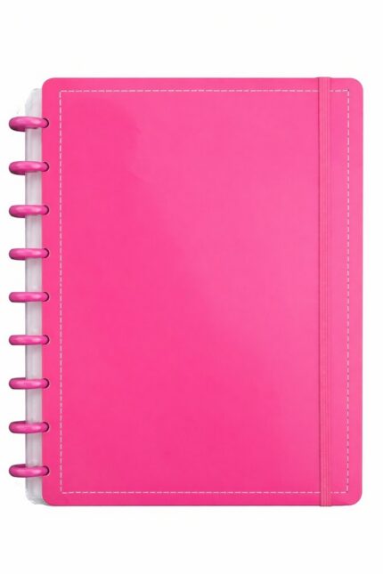 Caderno Inteligente Disco Médio M 60 Folhas Reposicionáveis Capa Dura Rosa Elástico Disko