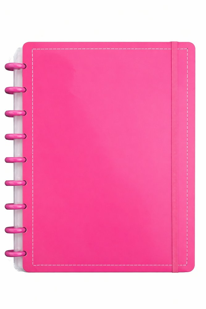 Caderno Inteligente Disco Médio M 60 Folhas Reposicionáveis Capa Dura Rosa Elástico Disko