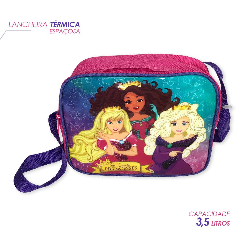 Kit Mochila Infantil Escolar 3 Peças Princesas Rosa Mochila + Lancheira + Estojo Resistente - Imagem 3