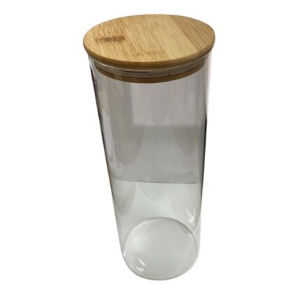 Pote de Hermetico Vidro Borossilicato Liso com Tampa de Bambu 1,8L