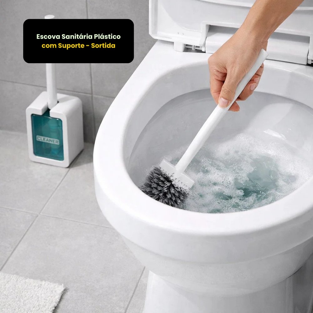 Escova Sanitária Plástico com Suporte Sortida Cerdas Resistentes Limpeza Eficaz Banheiro - Imagem 6