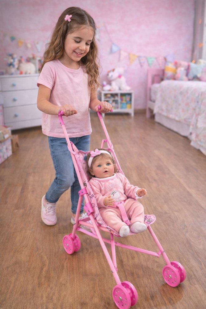 Carrinho Boneca Infantil Dobrável Brinquedo - Imagem 2