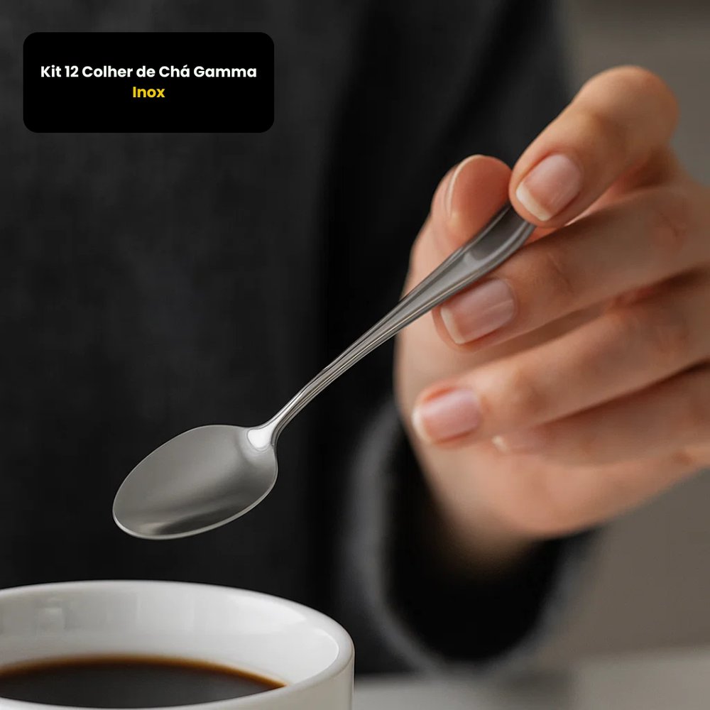 Kit 12 Colheres de Chá Gamma Inox Aço Inoxidável Conjunto para Chá Durável e Resistente - Imagem 2