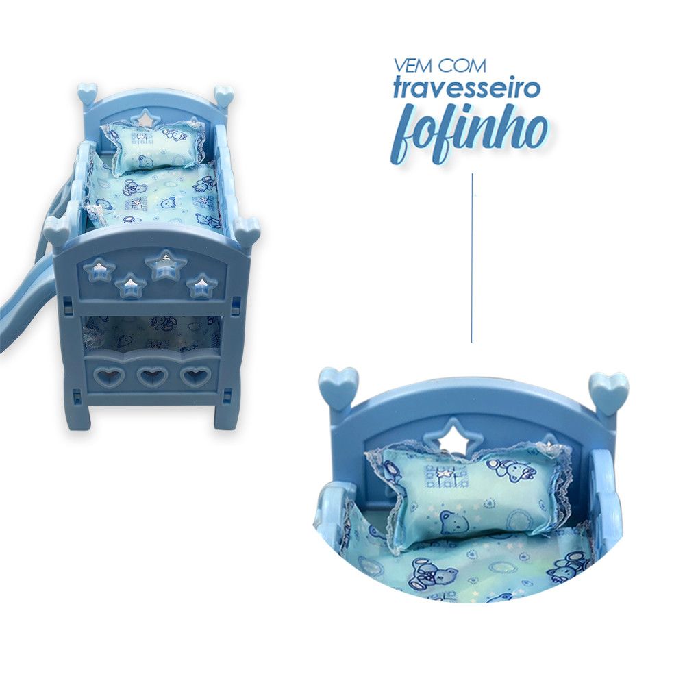 Berço de Brinquedo com Escorregador Azul Infantil para Quarto Criança com Segurança e Diversão - Imagem 2