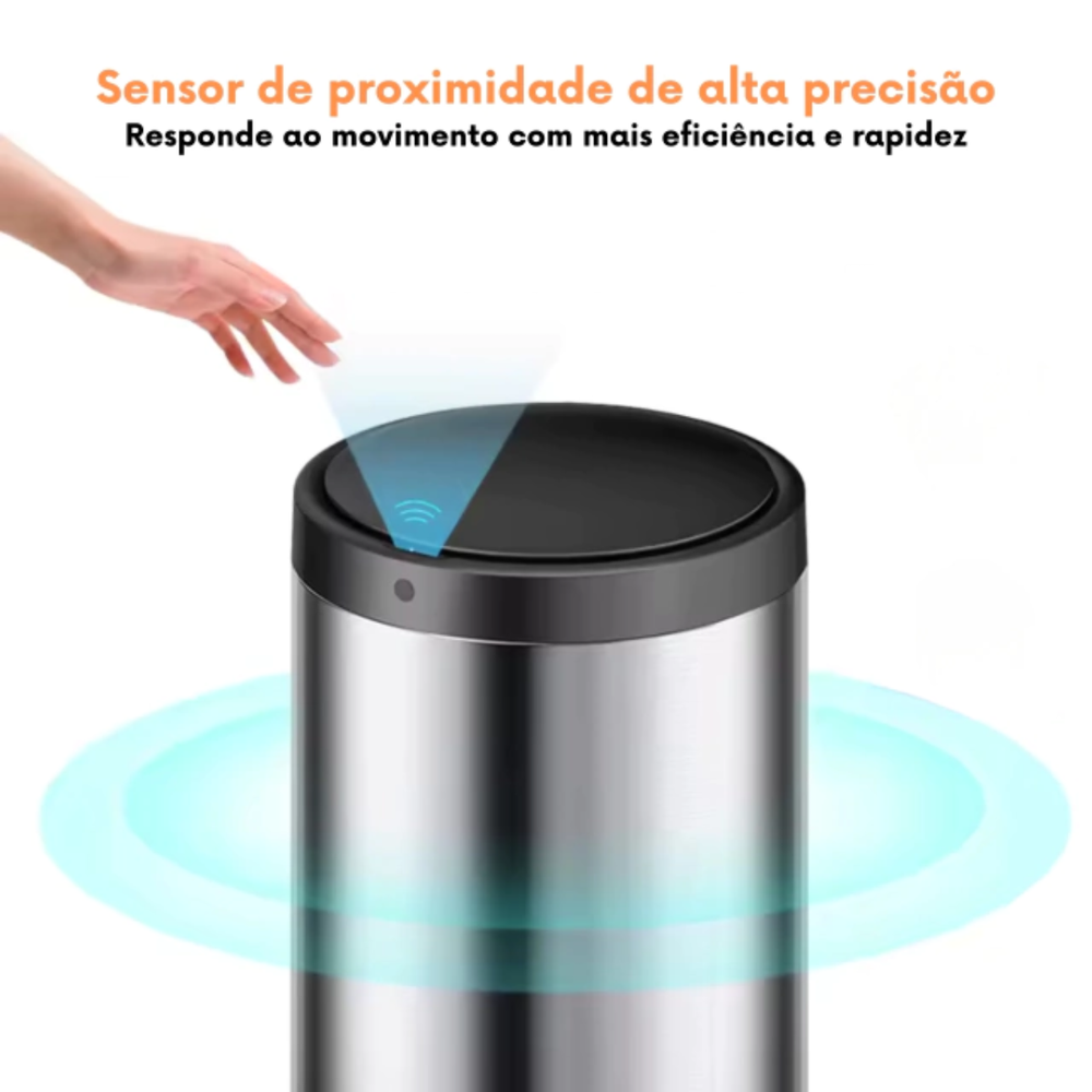 Lixeira Automática Redonda 40L em Aço Inox com Sensor de Movimento para Cozinha - Imagem 3