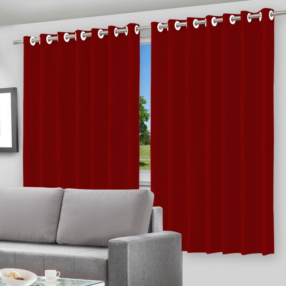 Cortina Blackout 2 em 1 com Forro Voil Vermelho 280x260cm Ilhós para Quarto Sala