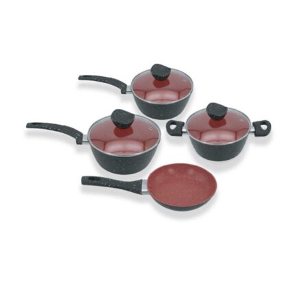 Conjunto Panelas Antiaderente 4 Peças Preto e Vermelho Tampa de Vidro Revestimento Durável