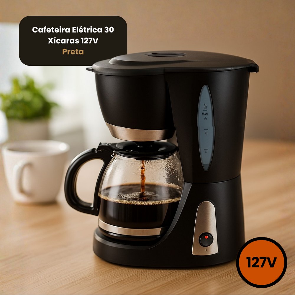 Cafeteira Elétrica 30 Xícaras 127V Preta Bivolt com Timer e Função Manter Aquecida - Imagem 4