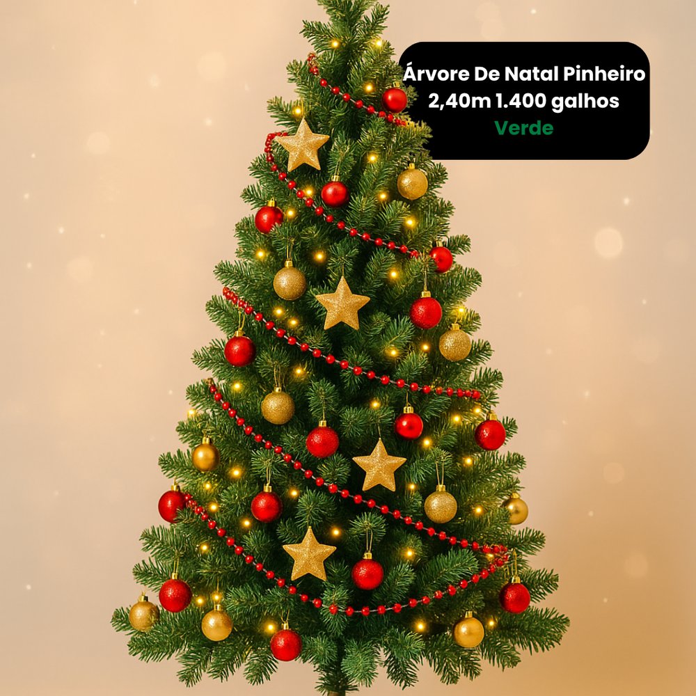 Árvore de Natal Pinheiro 2,40m Verde 1.400 Galhos Decoração Natalina Moderna Resistente - Imagem 2