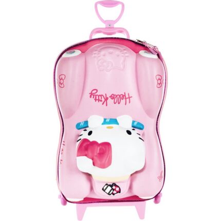 Mala Infantil Hello Kitty 3D com Rodinhas Rosa Resistente e Leve para Viagem Escolar